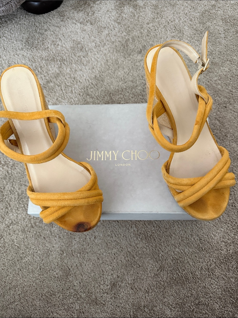Jimmy Choo Mustard Yellow Suede Strappy Heels